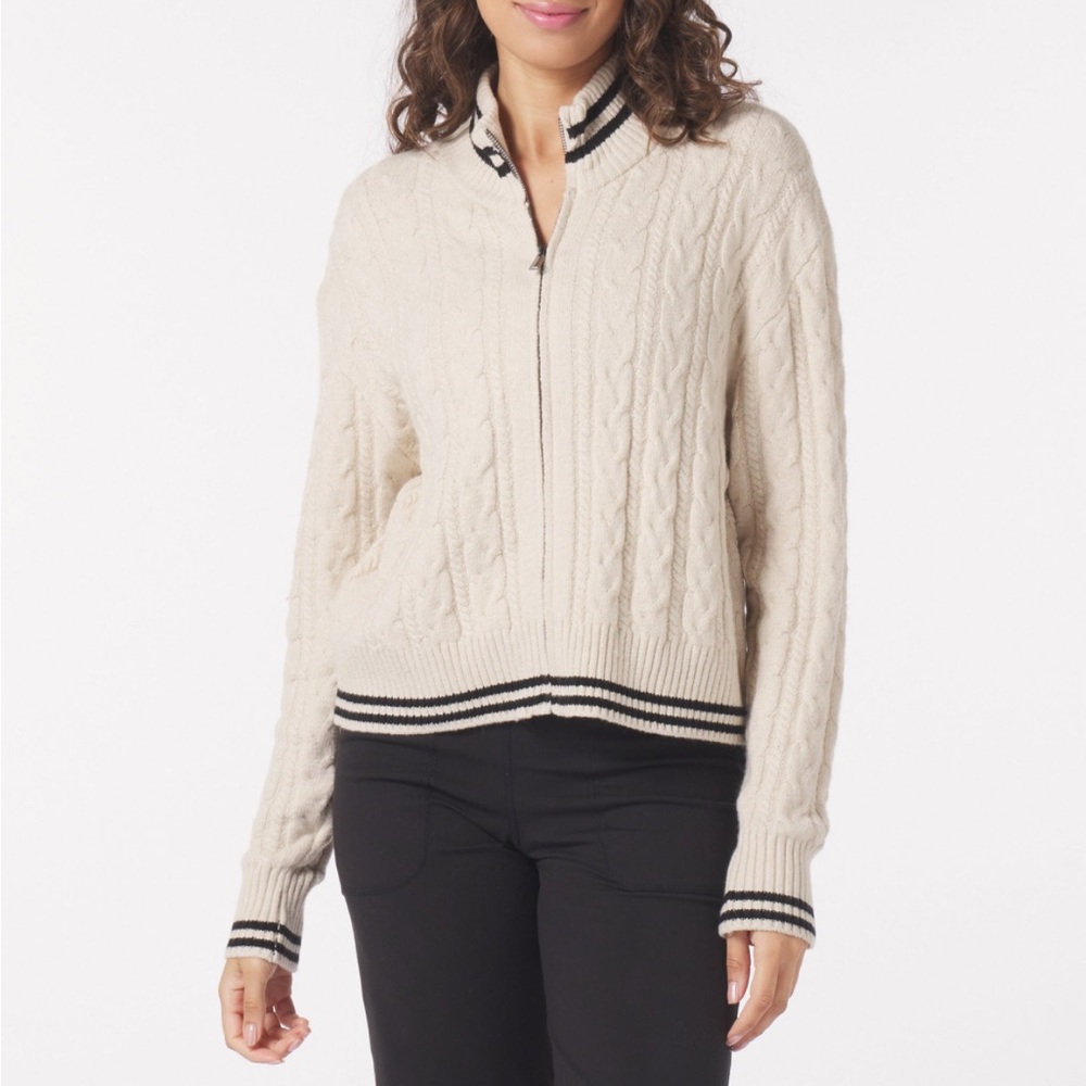 Gylder Leisure Cable Knit Zip Up: Oatmilk/Black BRAND NEW NEVER WORN